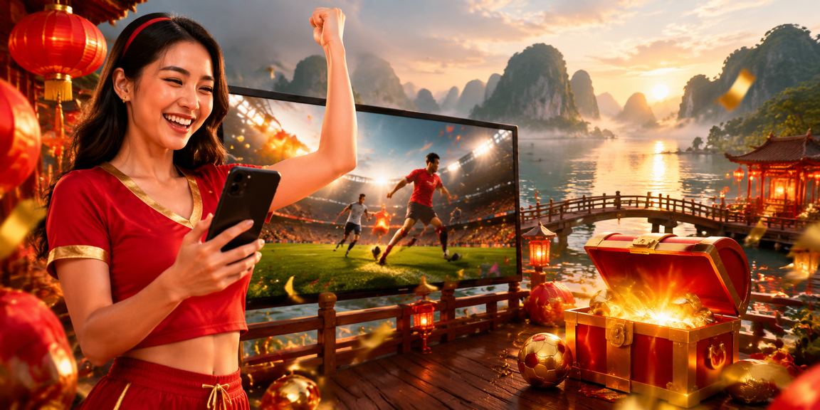 Người dùng theo dõi kèo bóng đá trực tuyến với cảnh Hạ Long Bay